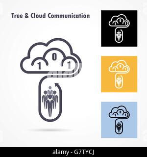 Tree and cloud logo vector design template. Computer and data transfer symbol. Business and technology concept.Vector illustrati Stock Vector