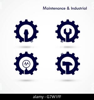 Maintenance and repair logo elements design.Maintenance service and engineering creative symbol.Business and industrial concept. Stock Vector