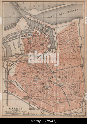 CALAIS antique town city plan de la ville. Pas-de-Calais carte, 1899 old map Stock Photo