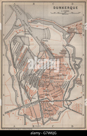 DUNKIRK DUNKERQUE antique town city plan de la ville. Nord carte, 1905 old map Stock Photo