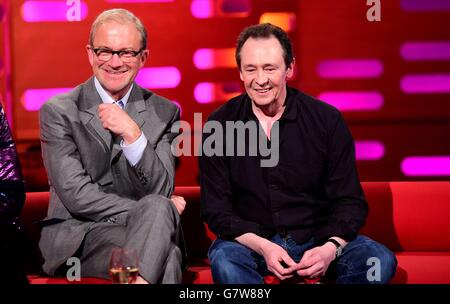 Harry Enfield and Paul Whitehouse pictured during filming of The Graham Norton Show at the London Studios, in central London. Stock Photo