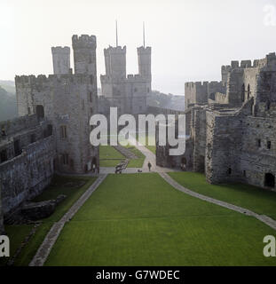 Buildings and Landmarks - Caernarfon Castle - North Wales. Caernarfon Castle, North Wales Stock Photo