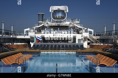 The top deck of Royal Caribbean's new ship, Anthem of the Seas, ahead of her naming ceremony in Southampton. Stock Photo