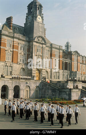 Divisions on the parade ground at the Britannia Royal Naval College, Dartmouth, where the Prince of Wales starts a six-week course in September. Stock Photo