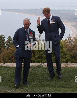 The Prince of Wales and Prince Harry visit The Nek, a narrow stretch of ridge in the Anzac battlefield on the Gallipoli Peninsula, as part of commemorations marking the 100th anniversary of the doomed Gallipoli campaign. Stock Photo