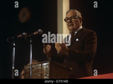 Prime Minister James Callaghan speaks during a Labour Party Conference held in Blackpool Stock Photo