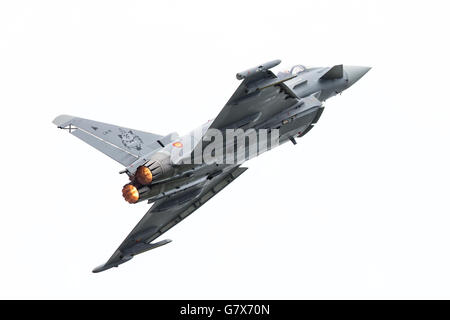 LEEUWARDEN, THE NETHERLANDS - JUNE 10: Spanish Air Force Eurofighter Typhoon flying during the Dutch Air Force Open House. June  Stock Photo