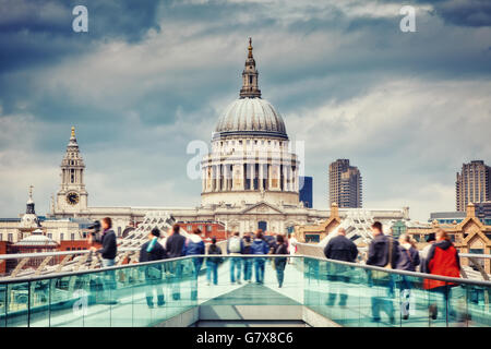 Millennium bridge and st. Paul cathedral in London Stock Photo