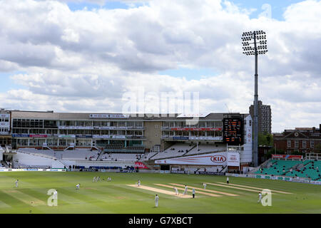A general view of match action between Surrey and Leicestershire at the Kia Oval Stock Photo