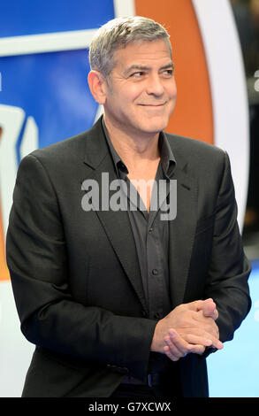 George Clooney arrives for the premiere of Tomorrowland: A World Beyond, at the Odeon Leicester Square, London. Stock Photo