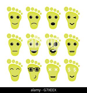 Funny feet emoticon set.Feet different emotions collection.Vector illustration Stock Vector