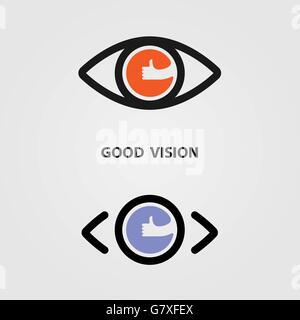 Good vision logo design.The best vision idea concept.Human eye icon and hand icon vector design.Human eye and hand logotype Stock Vector