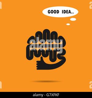 Brain logo silhouette design vector template.The best idea logo.Good idea logo.Brain and hand logo.Think idea concept.Education Stock Vector