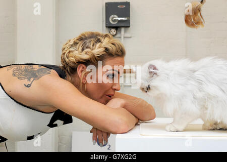 s Happiest Cat and the new face of O2 Refresh, the network's Pay Monthly tariff, at the Pineapple Studios in Covent Garden, London. Stock Photo