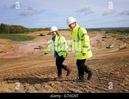 Prime Minister David Cameron (right) with Amber Rudd, Conservative parliamentary candidate for Hastings and Rye, during a visit to the development of the Bexhill to Hastings link road in East Sussex. Stock Photo