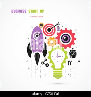 Business Start up icon concept.Light bulb icon and gear abstract vector icon design.Corporate business industrial creative icon Stock Vector