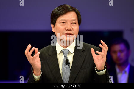 Tianjin, China. 27th June, 2016. Lei Jun, chairman and CEO of Chinese smartphone maker Xiaomi, speaks during a discussion at the Annual Meeting of the New Champions 2016, or Summer Davos, in Tianjin, north China, June 27, 2016. © Yue Yuewei/Xinhua/Alamy Live News Stock Photo