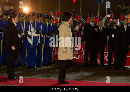 Asuncion, Paraguay. 27th June, 2016. Taiwan's (Republic of China) President Tsai Ing-wen receives military salute at his arrival at Silvio Pettirossi International Airport, Luque, Paraguay. Credit:  Andre M. Chang/ARDUOPRESS/Alamy Live News Stock Photo