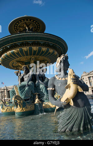 Fountain at Place de la Concorde, Paris, France, Europe Stock Photo