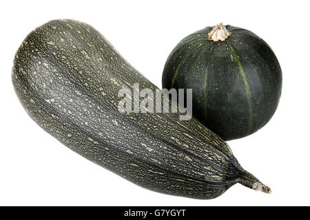 Two green zucchini isolated on white background Stock Photo