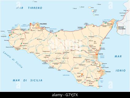 detailed vector road map of Iceland sicily, italy Stock Vector