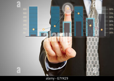 Hand of a businessman touching graph on touchscreen Stock Photo