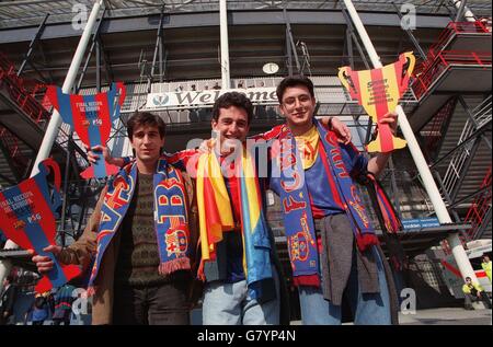 Soccer - UEFA Cup Winners Cup Final - FC Barcelona v Paris Saint-Germain. Paris Saint-Germain fans outside the De Kuip, Feyenoord Stadium Rotterdam Stock Photo