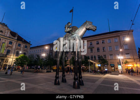 The equestrian statue Margrave Jost of Luxembourg, Moravian Square (Moravske Namesti), Brno, South Moravia, Czech Republic Stock Photo