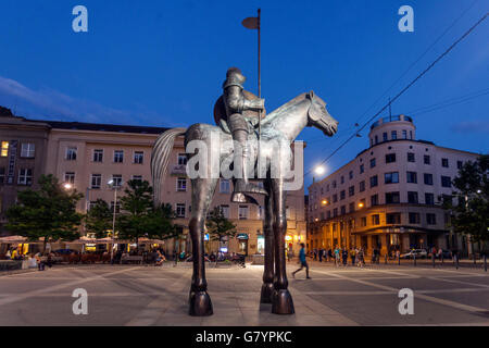 The equestrian statue Margrave Jost of Luxembourg, Moravian Square (Moravske Namesti), Brno Czech Republic Stock Photo