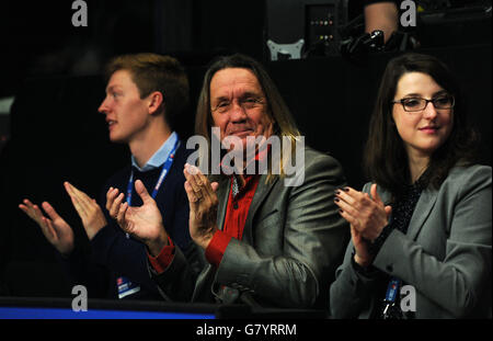 Iron Maiden drummer Nicko McBrain in the audience before the start of the final during day sixteen of the Betfred World Championships at the Crucible Theatre, Sheffield. Stock Photo