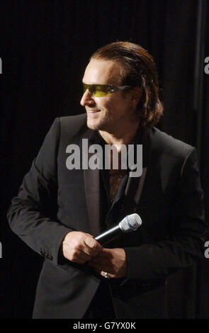 Rock and Roll Hall of Fame - Waldorf Astoria. Bono, lead singer of the Irish rock group U2 after their induction into the Hall of Fame. Stock Photo