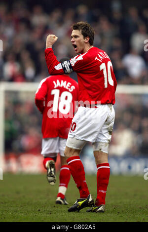 Nottingham Forest's captain Gareth Taylor celebrates his goal against Wigan Athletic. Stock Photo