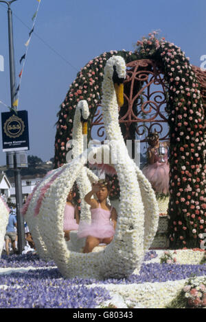 A float entitled Sheer Elegance is exhibited by the Parish of St Clement at the Battle of the Flowers in Jersey. Stock Photo