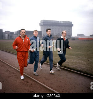 Possible Great Britain Olympic Relay team training at Birmingham. (l-r) Ron Jones, Berwyn Jones, Peter Radford and Dave Jones. Stock Photo