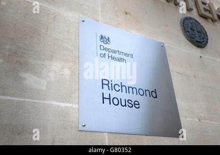 A general view of the sign of the Department of Health at Richmond House in London as the Prince of Wales has defended his decision to write a series of letters to government ministers. Stock Photo
