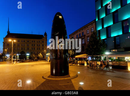 Square Brno Astronomical Clock on Namesti Svobody Brno Freedom Square, City Center at dusk Brno Czech Republic Stock Photo