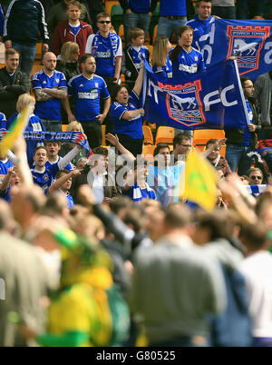 Ipswich Town fans look on as they are intimidated by Norwich City fans after the Sky Bet Championship Play Off, Second Leg, match at Carrow Road, Norwich. Stock Photo