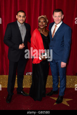 Ike Hamilton, Lorna Laidlaw and Chris Walker attending the British Soap Awards at the Palace Hotel, Manchester. PRESS ASSOCIATION Photo. Picture date: Saturday May 16th, 2015. See PA Story SHOWBIZ Soap. Photo credit should read: Ian West/PA Wire Stock Photo