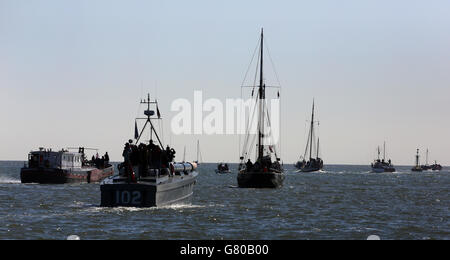 The Little Ships leave Ramsgate Harbour in Kent to set sail for Dunkirk, France, for the 75th anniversary of Operation Dynamo. Stock Photo