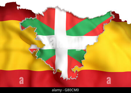 3d rendering of  map of Basque Country with flag of Spain Stock Photo