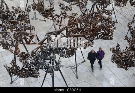 Artist Conrad Shawcross' installation, 'The Dappled Light of the Sun, 2015' in the courtyard at the Royal Academy of Arts in London. Stock Photo