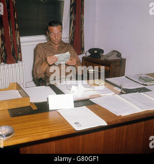 Dennis Johnson, shop stewards' convenor and chairman of the board of management, in his office. The board consists of shop stewards, which oversees the worker's co-operative run Norton Villiers Triumph Motorcycle factory at Meridan, West Midlands. Stock Photo