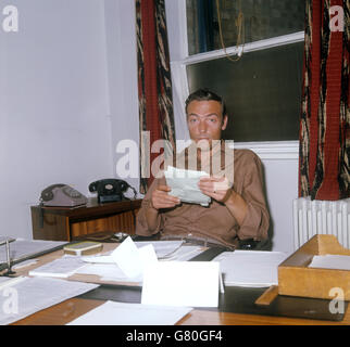 Dennis Johnson, shop stewards' convenor and chairman of the board of management, in his office. The board consists of shop stewards, which oversees the worker's co-operative run Norton Villiers Triumph Motorcycle factory at Meridan, West Midlands. Stock Photo