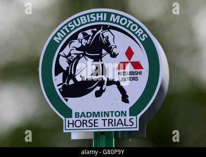 Equestrian - Badminton Horse Trials 2015 - Day Four - Badminton. A Mitsubishi Motors Badminton Horse Trials sign Stock Photo