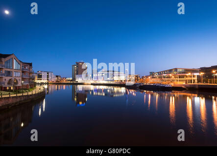 Dusk Waterfront Hall Belfast, Northern Ireland Stock Photo