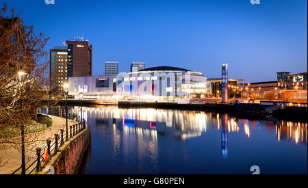 Dusk Waterfront Hall Belfast, Northern Ireland Stock Photo