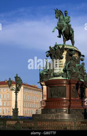 Equestrian statue of Tsar Nicholas I, St Isaac's Square, St Petersburg, Russia Stock Photo