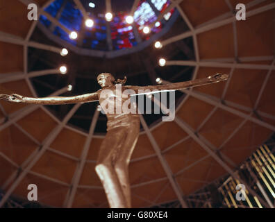 The figure of Christ crucified in the opening of the new Metropolitan Cathedral of Christ the King in Liverpool. Stock Photo