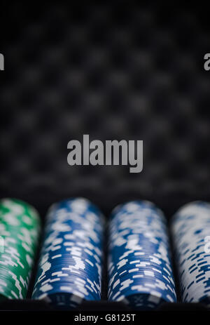 poker chips stack in metal case Stock Photo