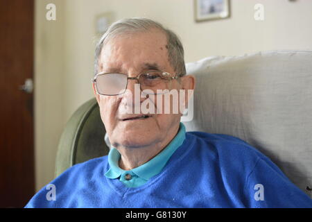 Former British serviceman Frank Rosier, 89, from Waterlooville, Hants, one of around 150 British Normandy veterans heading to northern France this week for the 71st anniversary of D-Day. Stock Photo